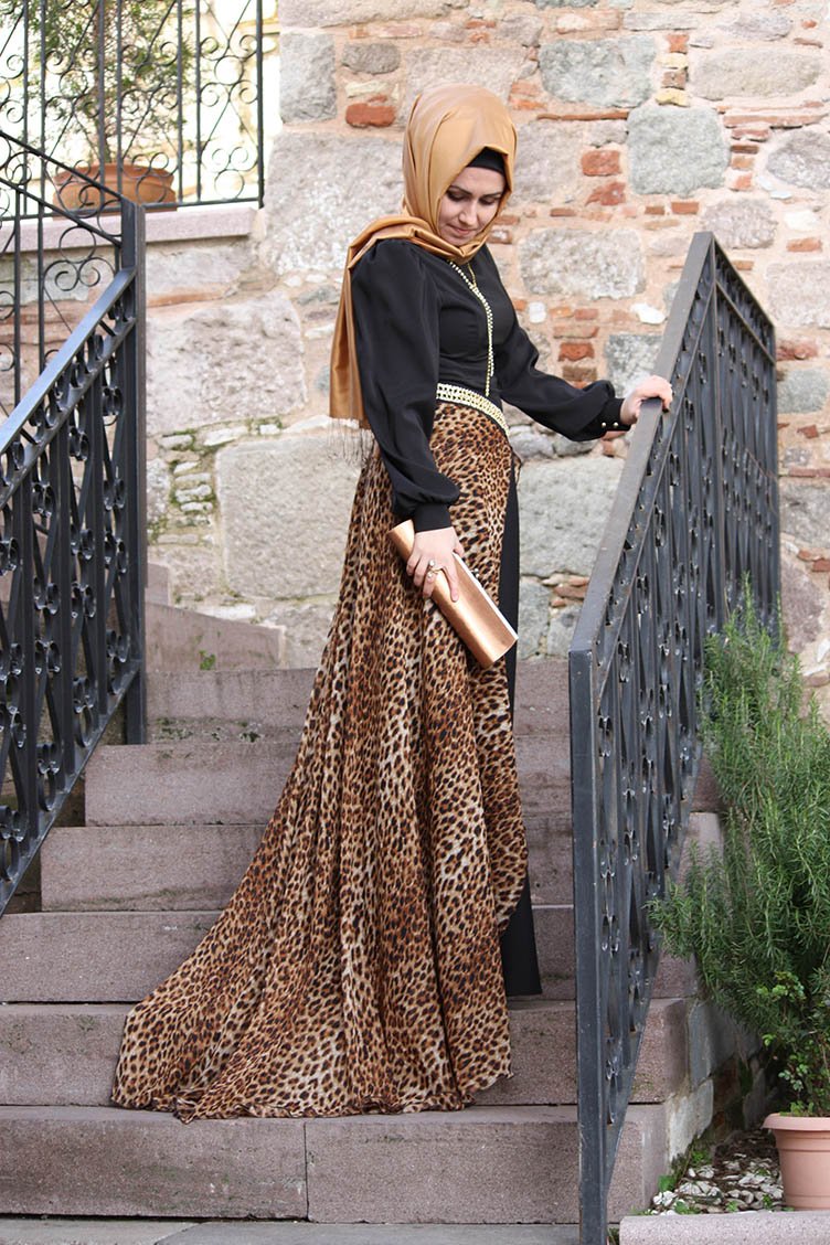 Pınar Şems Abiye Elbise 3004-01 Leopar